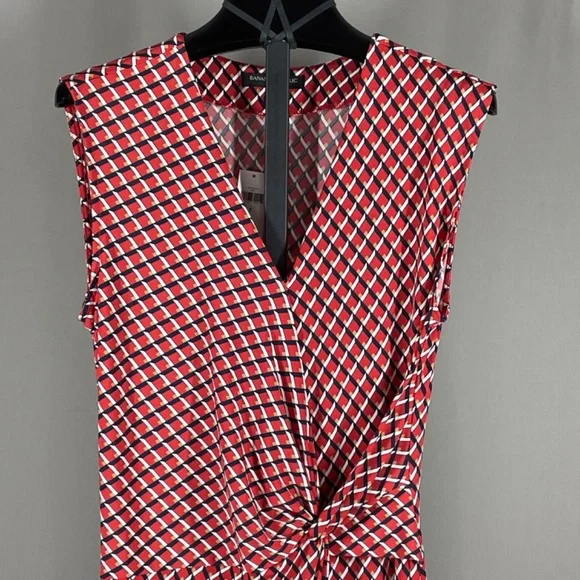 NEW Banana Republic Dress Womens Small red blue geometric sheath preppy classic - Picture 2 of 9